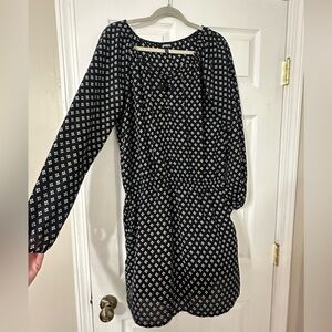 Express Printed Lace Up Long Sleeve Drop Waist Dress